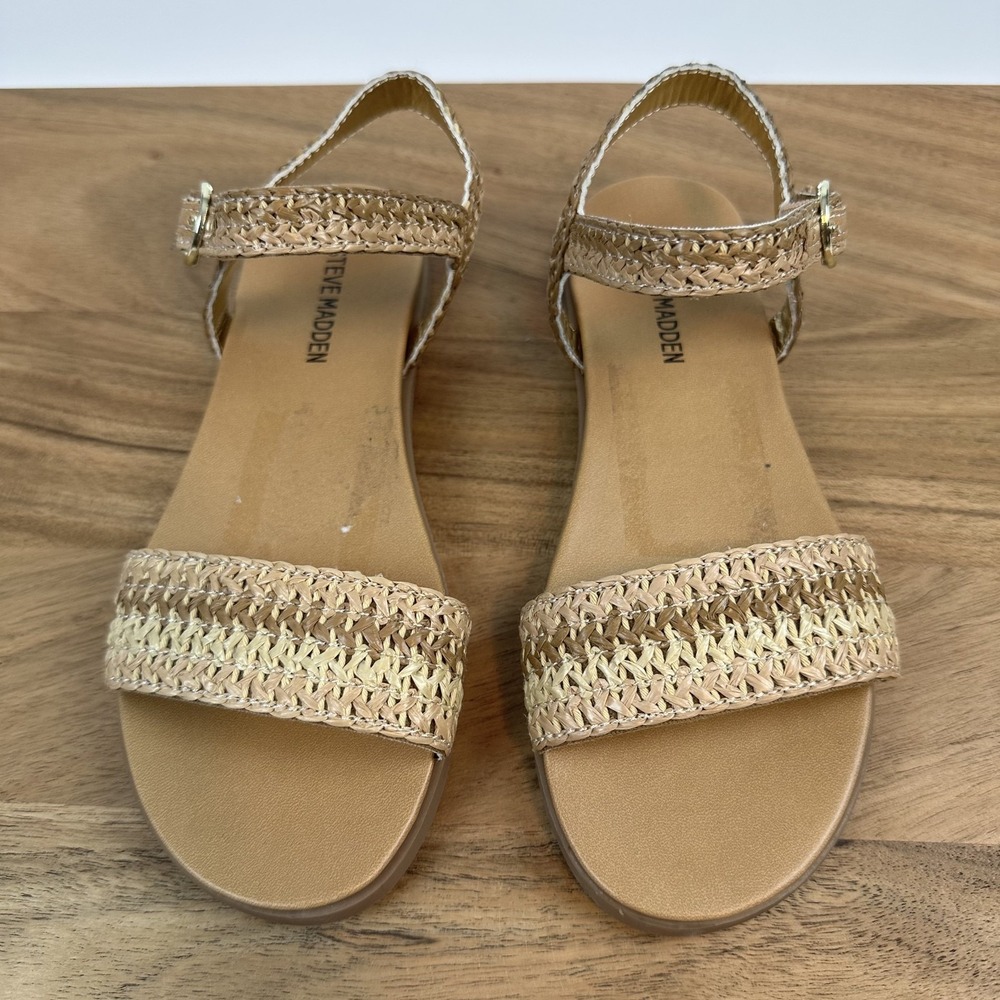 New Big Kids Steve Madden Lyza Brown Woven Strappy Casual Sandals Size 1 Y NWOB‎